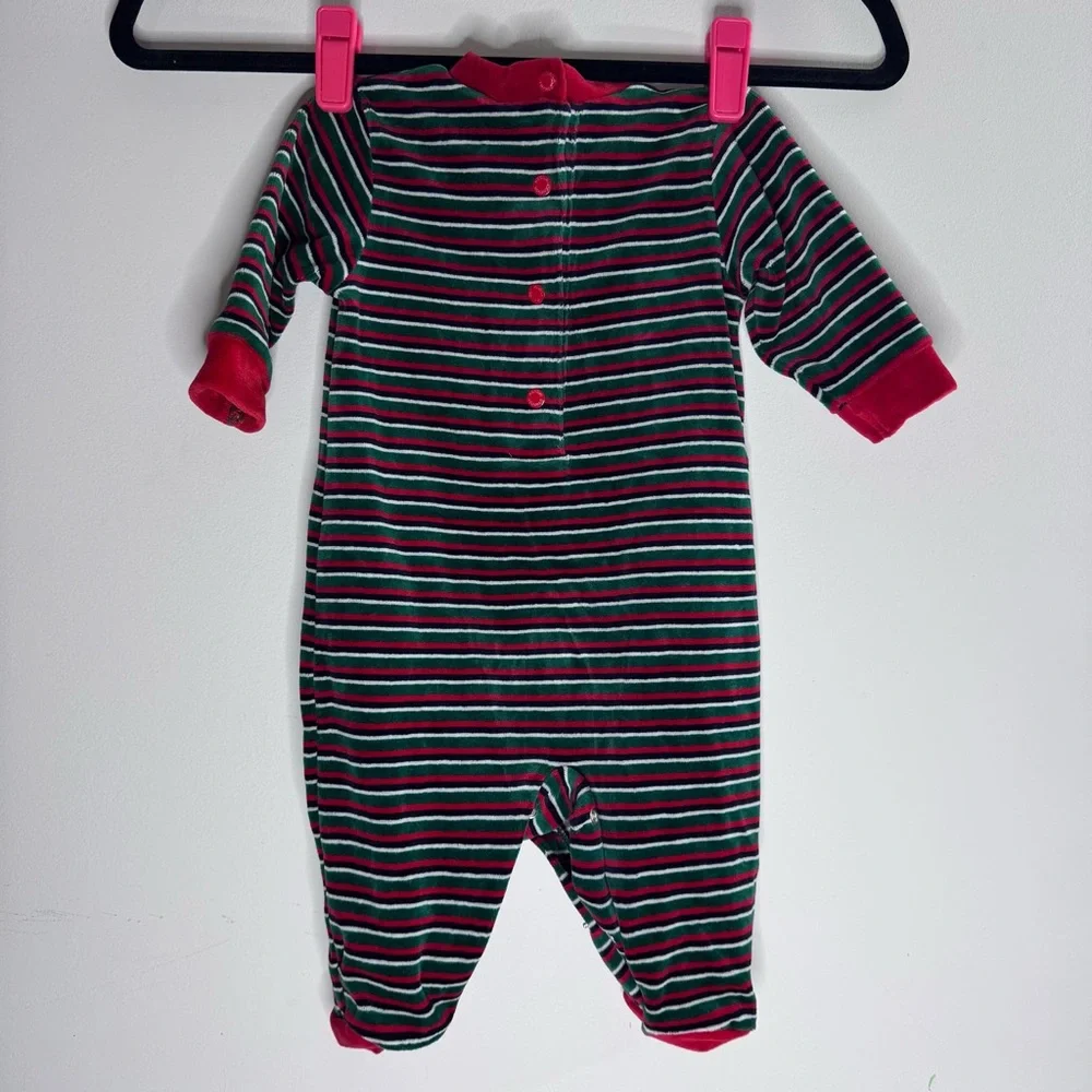 OshKosh Baby Christmas Teddy Bear Stocking Velour Footed Sleeper 0-3M Vintage